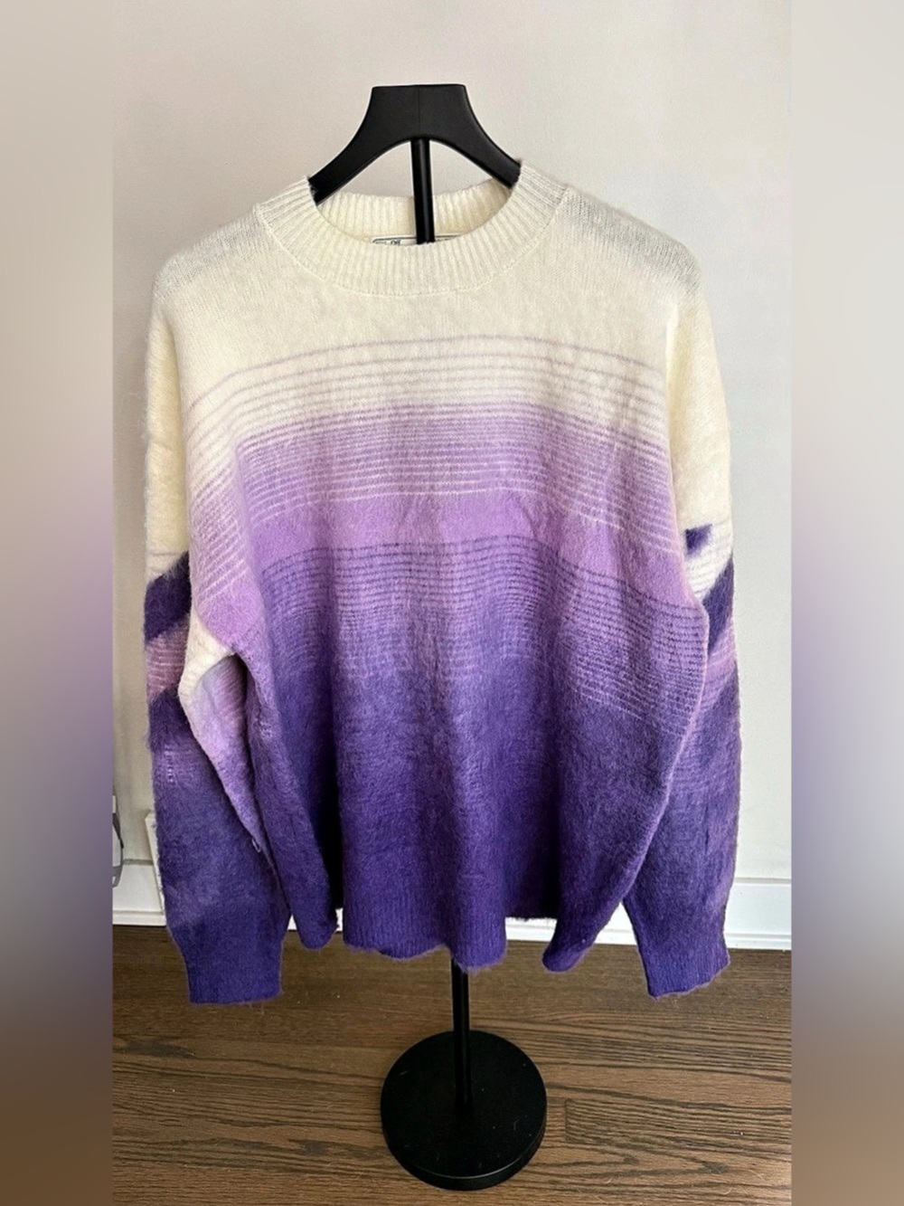 VINTAGE/Off-White Ombre Mohair Blend Crewneck Sweater Purple & Cream Large